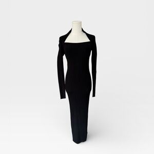 AllSaints Black Knit Dress Medium NWT Square Neck Mid Length Bodycon Minimalist